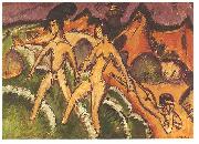 Ernst Ludwig Kirchner Female nudes striding into the sea Spain oil painting artist